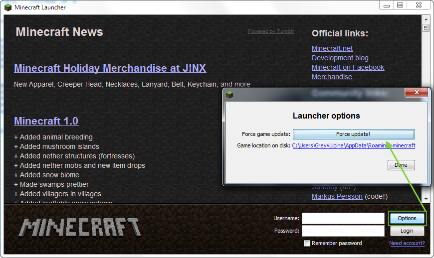how to force update minecraft new launcher
